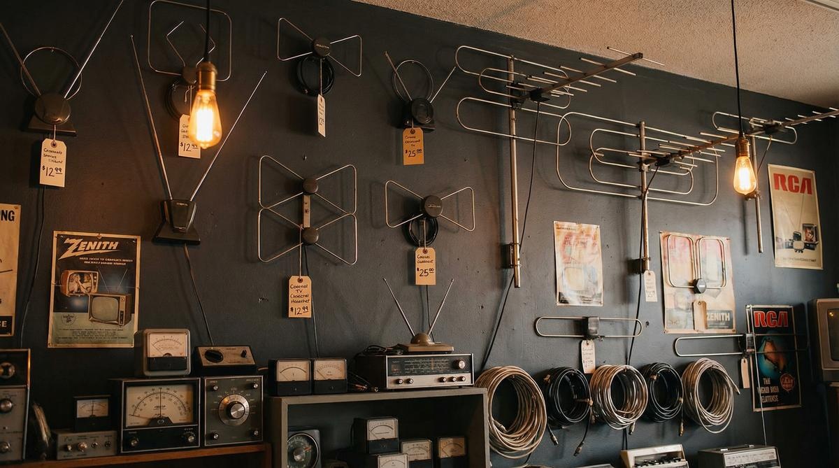 复古天线市场展示各类信号接收设备 - bb体育